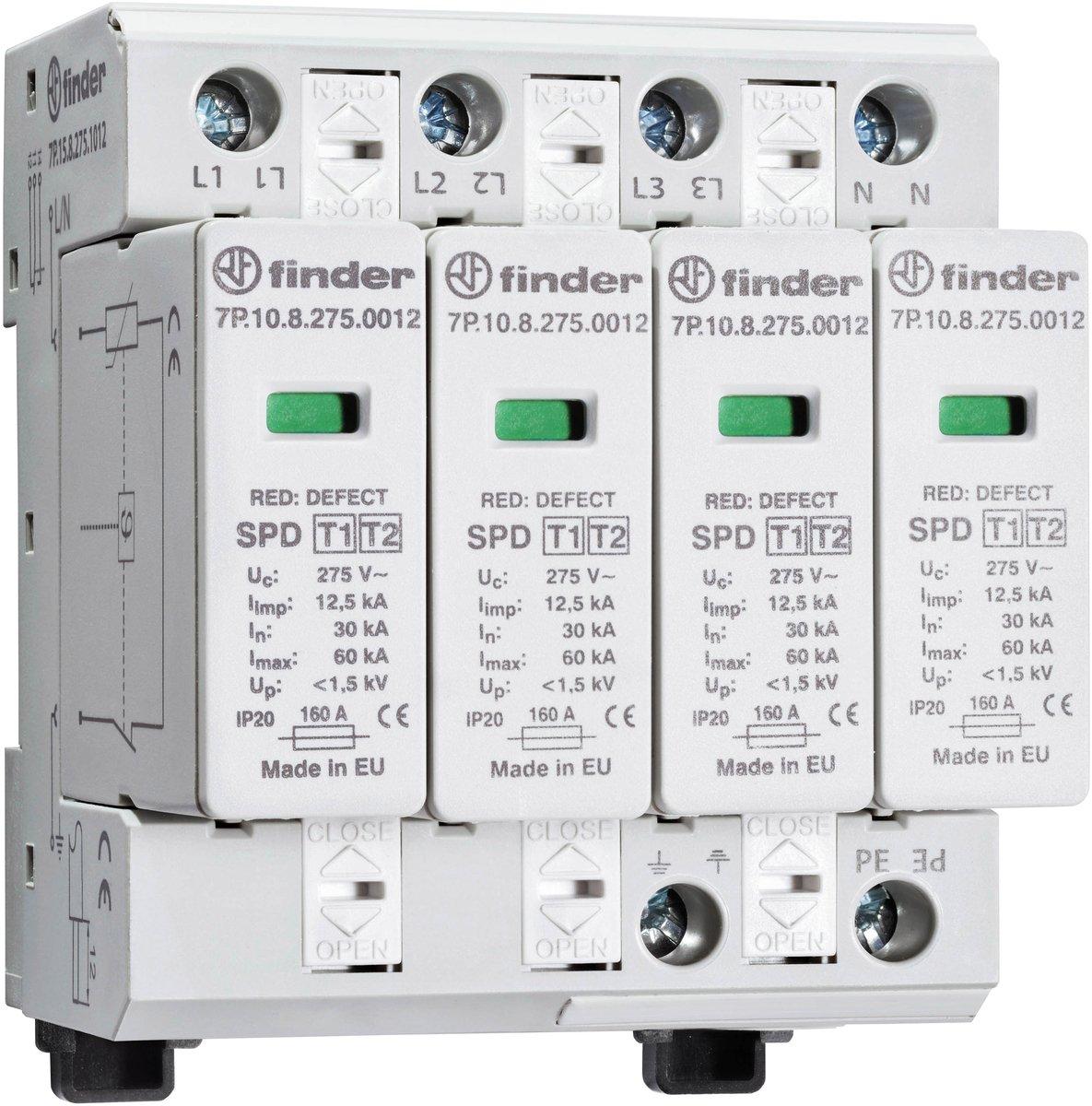 Überspannungsableiter Typ 1 + 2 Varistor zwischen L1 L2 L3 N-PE für 3-phasige