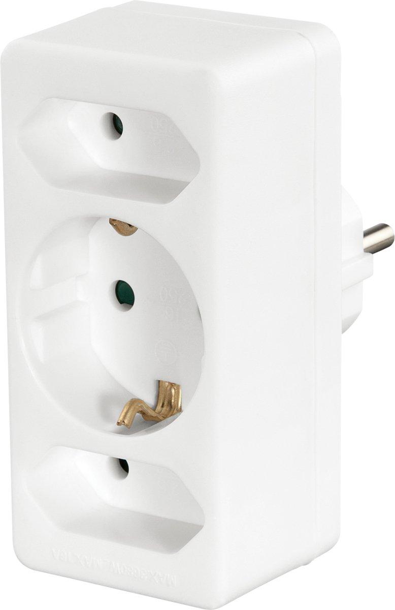Steckdosenadapter 3-fach 1x Schutzkontakt 2x Euro Weiß