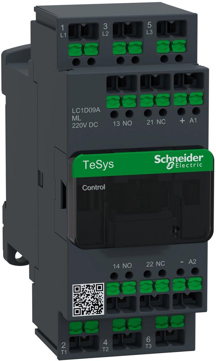 Leistungsschütz LC1D 3p 1S/1Ö 4kW 9A 400V Spule 220VDC ger.Leistungsaufn. SnapIN