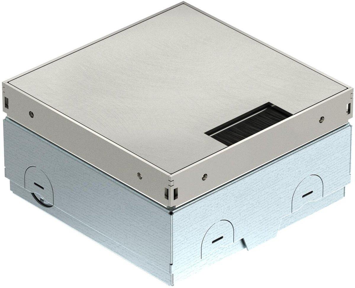 Bodensteckdose unbestückt mit Bürstenauslass 140x140x75 Edelstahl A2 1.4301