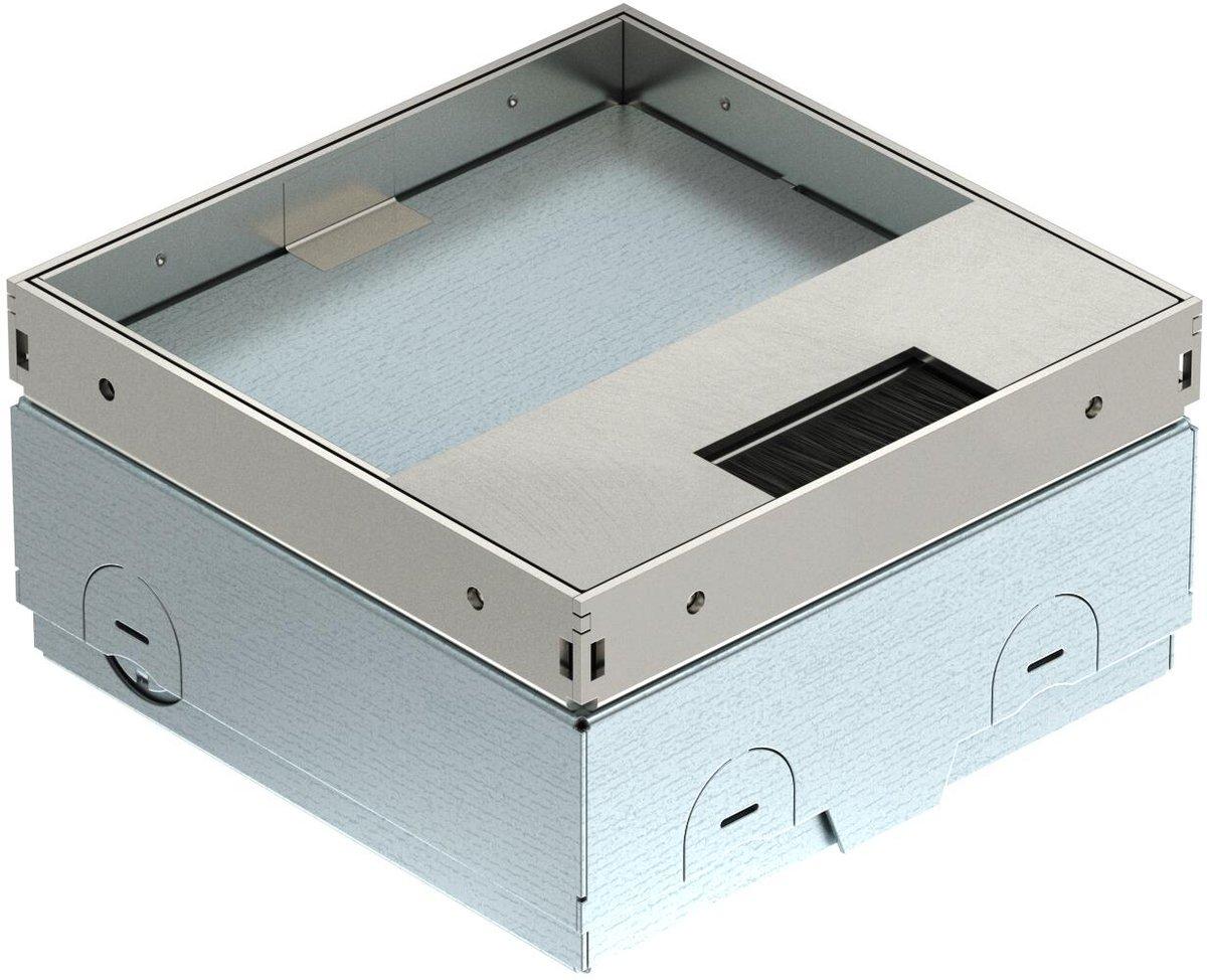 Bodensteckdose unbestückt mit Bürstenauslass 140x140x75 Edelstahl A2 1.4301