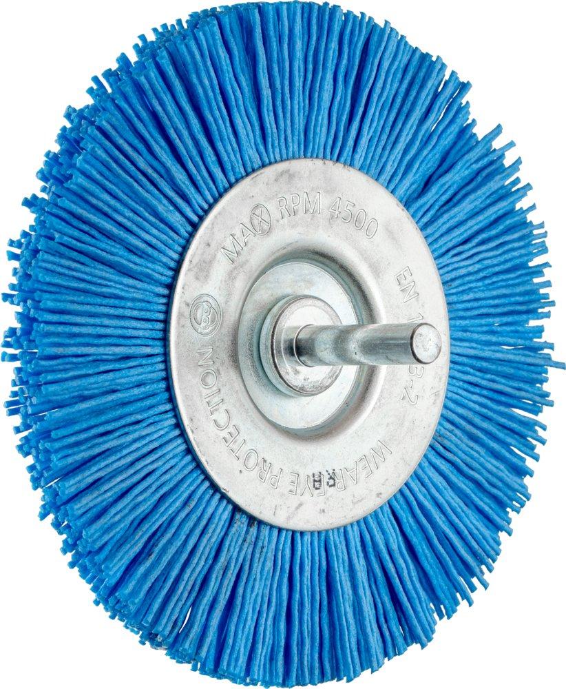 Rundbürste ungezopft RBU Ø 100mm Schaft-Ø 6 mm BLUE-Filament-Ø 1,10mm Korn 180