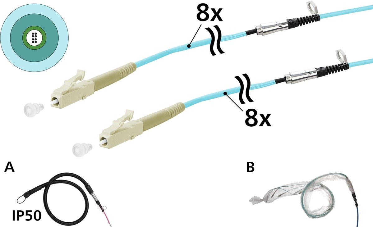 VIK Universalkabel 8xOM3 LC-LC 50 m einseitige Einziehhilfe IP50