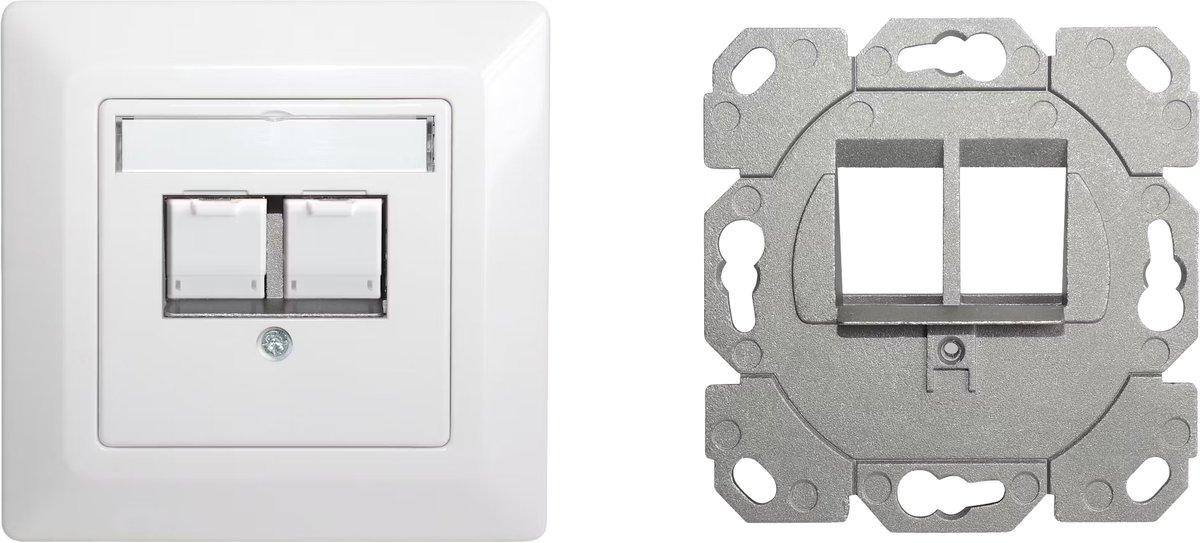 Rahmenset 2-Port für Keystone mit TAE-Abdeckung und Rahmen RAL9010