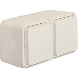 Steckdose Schutzk.stift AP 2f. waag. erh. BS Klappd. 4 Einf. W.1 IP55,p.weiß