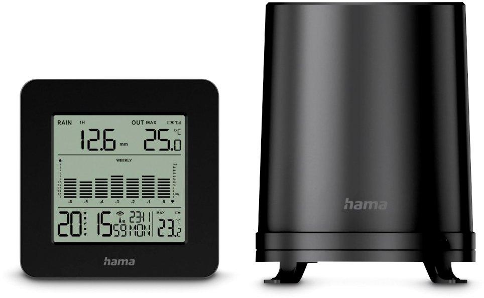 Wetterstation Mykonos mit Regenmesser/Außensensor Funk Wecker Schwarz