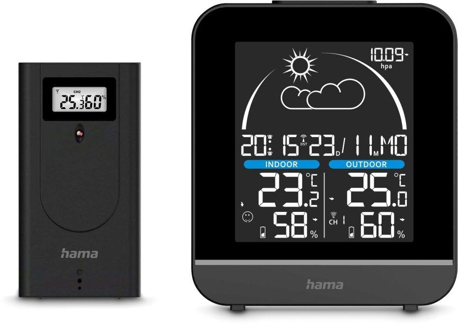 Wetterstation La Gomera mit Außensensor Funk Wecker Schwarz