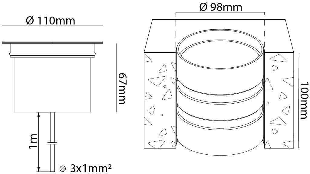Bodeneinbaustrahler NEMO SIRIAK 4W LED 3000K 24lm IP67 IK10 Phasenabschnitt