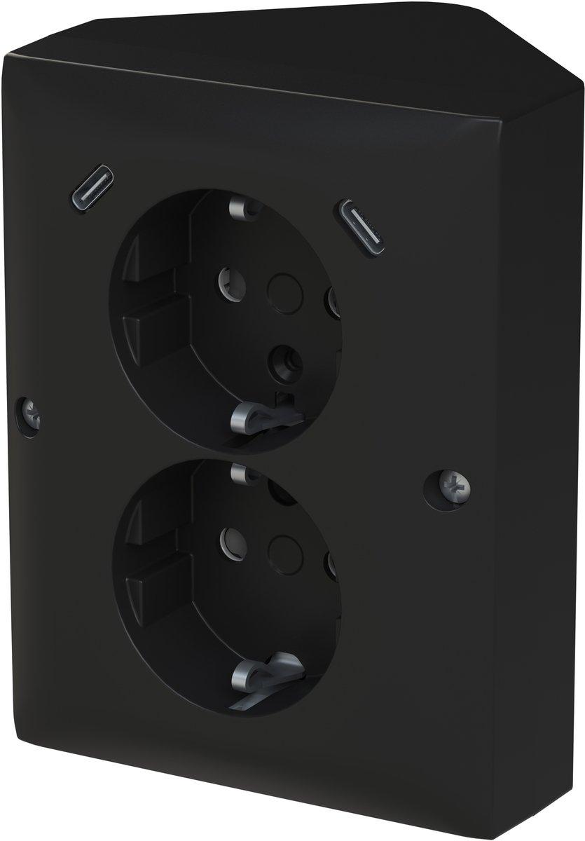 SCHUKO USB-Doppelsteckdose Safety+ mit 2x USB C Aufputz/Eckmontage