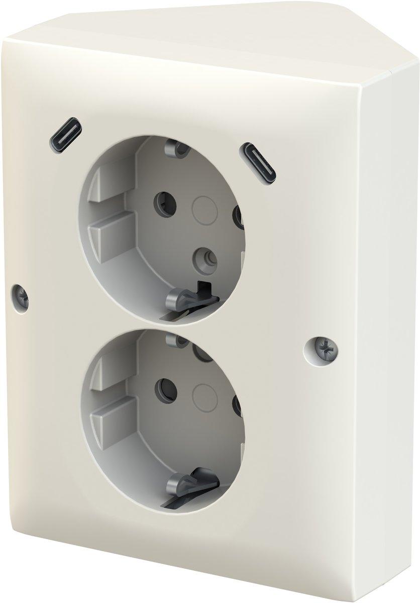 SCHUKO USB-Doppelsteckdose Safety+ mit 2x USB C Aufputz/Eckmontage