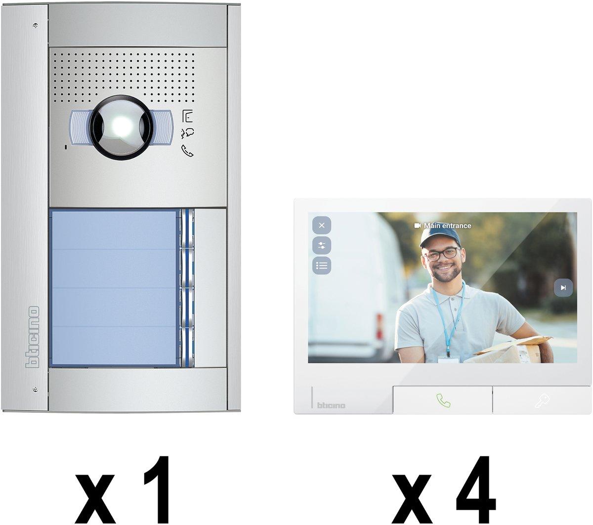 Mehrfamilienset SFERA Allmetal (4 Ruftasten)+4 Video-Innenst CLASSE 300X Light