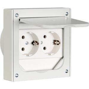 Einbaugeh. Alu-Druckguss grau 2-Fach-SCHUKO-Steckdose IP41